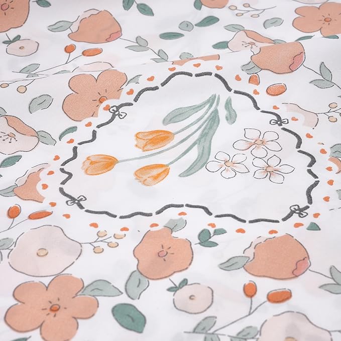 Floral Printed Twin Size Sheet Set - Silky Soft Microfiber, Wrinkle Free, and Luxurious Bed Sheets - Includes Flat Sheet, Fitted Sheet and Pillowcases - Orange, Full Size