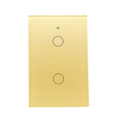 Tuya WiFi Smart Wall Light Switch Glass Screen Touch Sensor Panel Wireless Electrical Control by Voice Control Gold 2-Gang