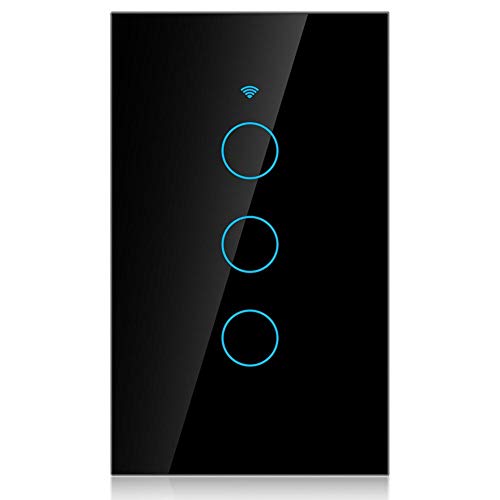 WiFi Touch Screen Switch Smart Single Circle for Voice Control - 3-Way Wireless Switch, ABS Fireproof, App Supported, 22 Languages, Compatible with SIRI