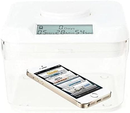 KSafe Timer Lock Box for Phones, Snacks & Medications - Cell Phone Jail & Food Safe with Timer - Time Locking Container for Better Habits & Addiction Management (Mini, White Lid + 3.0” Clear Base)