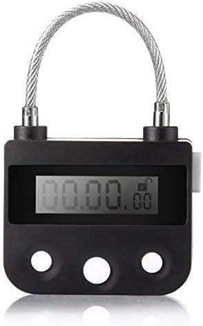 99 Hours Max Timing Lock - Flexible Braided Steel Cable Time Out Padlock with LCD Display (Black)