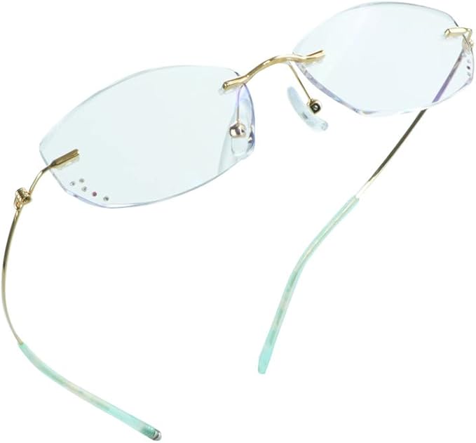 LifeArt Blue Light Blocking Glasses,Computer Reading Glasses,Rimless Frame Tinted Lens with Diamond,Stylish for Women (+1.50 Magnification)