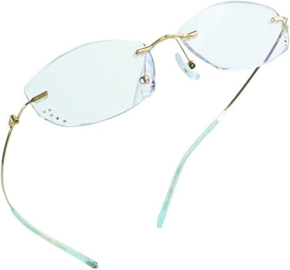 LifeArt Blue Light Blocking Glasses,Computer Reading Glasses,Rimless Frame Tinted Lens with Diamond,Stylish for Women (No Magnification)