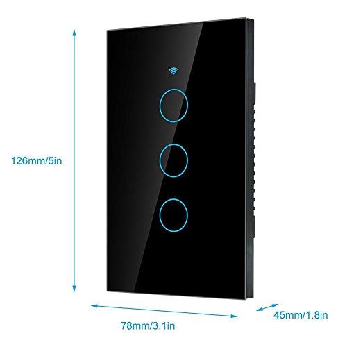 WiFi Touch Screen Switch Smart Single Circle for Voice Control - 3-Way Wireless Switch, ABS Fireproof, App Supported, 22 Languages, Compatible with SIRI