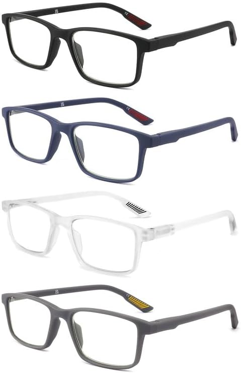 4 packs of blue block reading glasses (male and female), computer reader, UV block glasses (4.00x)