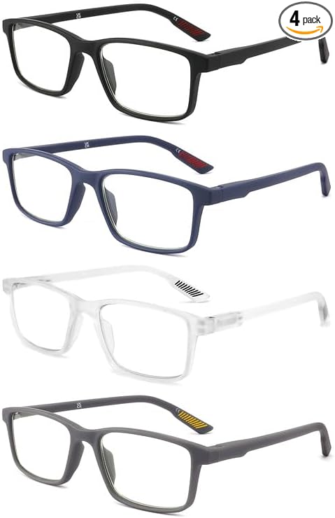 4 packs of blue block reading glasses (male and female), computer reader, UV block glasses (1.75x)