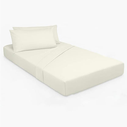 Cot Sheet and Pillow Case 4 Piece Set - 1 cot Fitted Sheet 33" x 75", 1 cot Flat Sheet 64"x 94", 2 Pillow Cases 20"x 30" Perfect for Folding Guest Bed Frame,Rollaway Beds (Ivory Solid)
