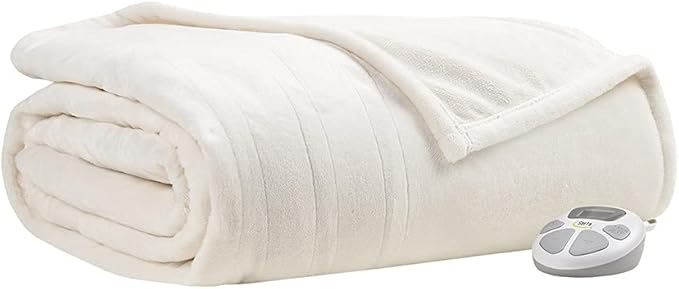 Serta Luxuriously Soft Plush Electric Blanket Fast Heating Cozy Cover, Safety Auto Shut Off Timer, Low EMF, Multi Heat Setting, ETL Certified, Machine Washable, Ivory Twin (84 in x 62 in)