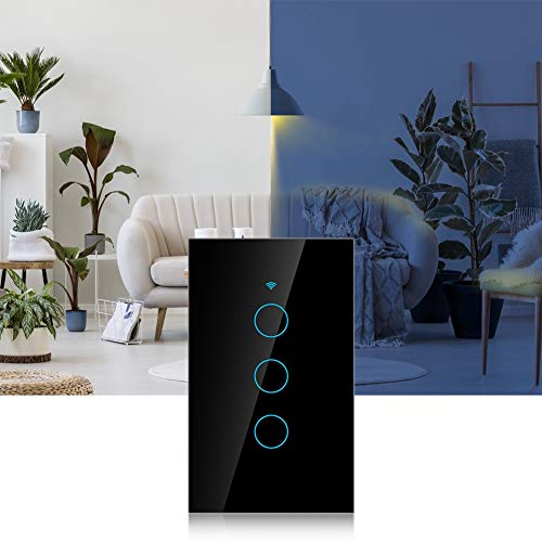 WiFi Touch Screen Switch Smart Single Circle for Voice Control - 3-Way Wireless Switch, ABS Fireproof, App Supported, 22 Languages, Compatible with SIRI