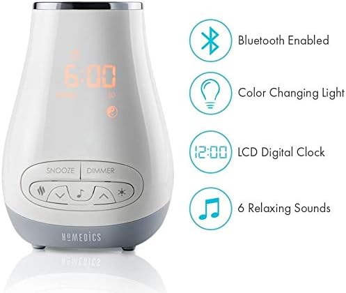 Slumber Scents Alarm Clock, Essential Oil Diffuser & White Noise Machine 6 Soothing Sounds, LED Lights, Auto-Off Timer, Bluetooth Bonus- 3 Essential Oils, Aromatherapy SoundSpa HoMedics