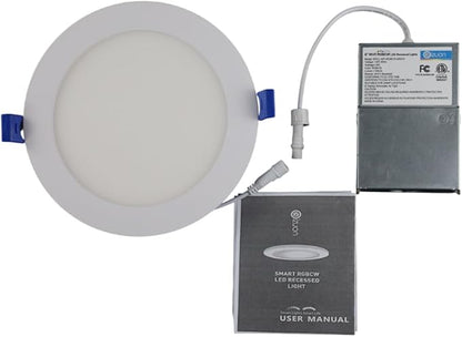 LED Recessed Lighting 6 Inch – 96 LED 5CCT 2700K–6500K Canless Wafer Downlight 16M Colors, Music Sync, Smart App & Voice Control, 1100 Lumens Dimmable RGBCW, Timer for Home & Kitchen – 6 Pack