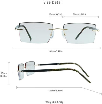 LifeArt Blue Light Blocking Glasses,Computer Reading Glasses,Rimless Frame Tinted Lens with Diamond,Stylish for Men (No Magnification)