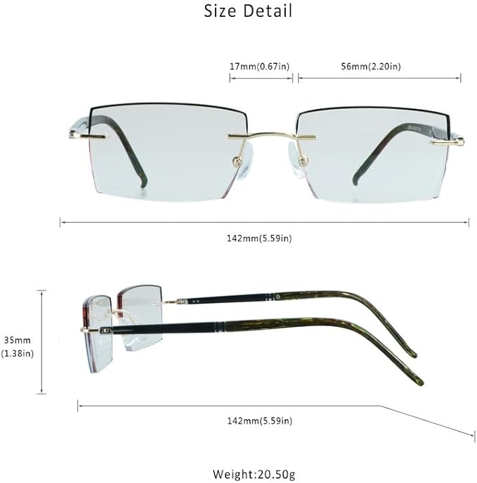 LifeArt Blue Light Blocking Glasses,Computer Reading Glasses,Rimless Frame Tinted Lens with Diamond,Stylish for Men (+3.50 Magnification)