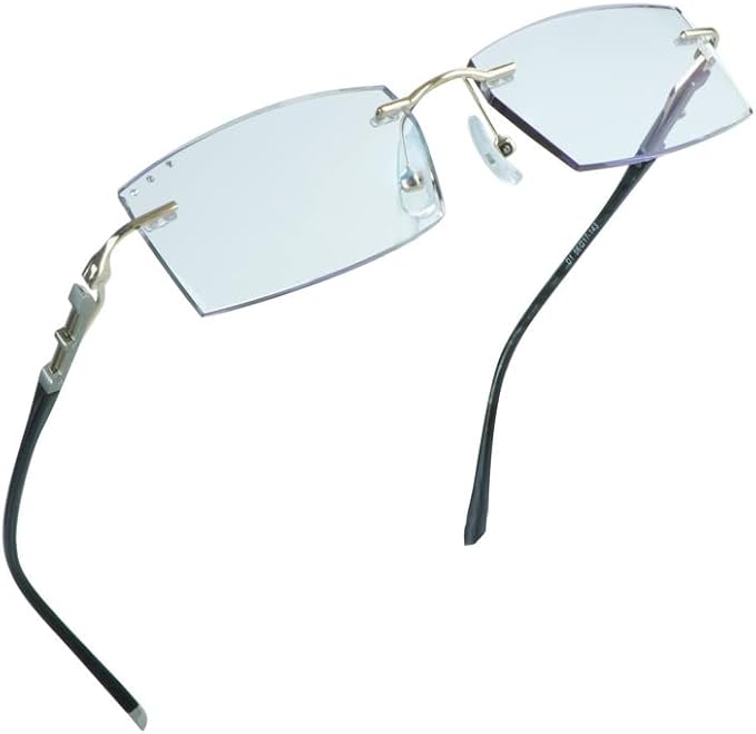 LifeArt Blue Light Blocking Glasses,Computer Reading Glasses,Rimless Frame Tinted Lens with Diamond,Stylish for Men (+1.50 Magnification)