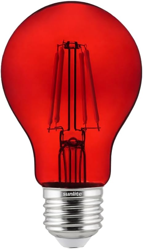 Sunlite 40943 LED Colored Filament A19 Light Bulb, 4.5 Watts, Medium E26 Base, 120 Volts, Transparent Red, Dimmable, 320 Degree Beam Angle, UL Listed, 6 Count