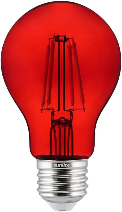 Sunlite 40943 LED Colored Filament A19 Light Bulb, 4.5 Watts, Medium E26 Base, 120 Volts, Transparent Red, Dimmable, 320 Degree Beam Angle, UL Listed, 6 Count