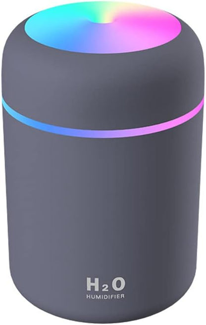 Portable Mini Humidifier, 300ml with Colorful LED Night Light, USB Personal Desktop Humidifier for Car Office Home Travel, Auto Shut-Off, 2 Mist Modes, Super Quiet(grey)