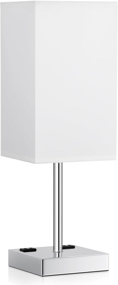 Touch Bedside Table Lamp For Nightstand - 3-Way Dimmable Night Lamp with USB A + Type C Charging Ports and two AC Outlets, Small Desk Light with E26 LED Bulb for Bedroom Living Room, WHITE PLUS
