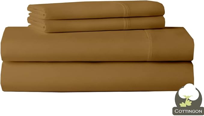 Cottingon 33"x75" Cot Sheet and Pillow Case 4 Piece Set, 100% Egyptain Cotton Soft Bedding Perfect for Rollaway, Folding, Guest Bed Frame, Fits Upto 7" Deep Mattress, Taupe Solid