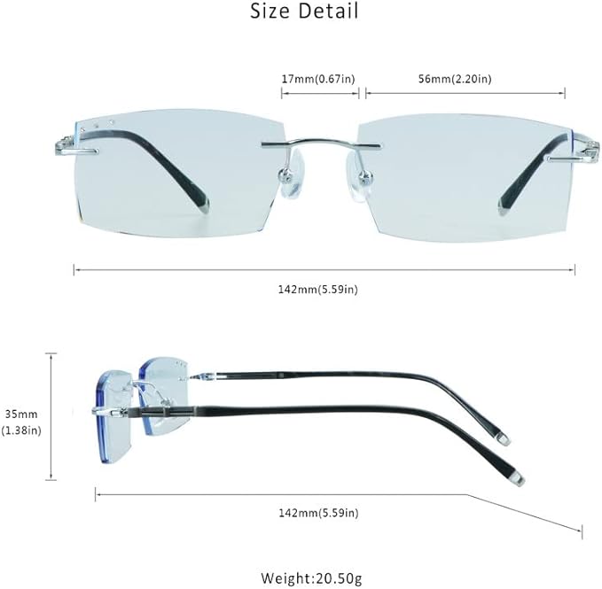 LifeArt Blue Light Blocking Glasses,Computer Reading Glasses,Rimless Frame Tinted Lens with Diamond,Stylish for Men (+2.50 Magnification)