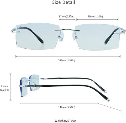 LifeArt Blue Light Blocking Glasses,Computer Reading Glasses,Rimless Frame Tinted Lens with Diamond,Stylish for Men (+1.00 Magnification)