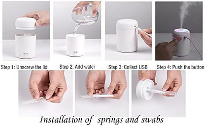 Portable Mini Humidifier, 300ml with Colorful LED Night Light, USB Personal Desktop Humidifier for Car Office Home Travel, Auto Shut-Off, 2 Mist Modes, Super Quiet(grey)