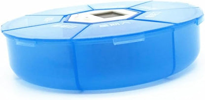 Mikinona Electronic Pill Dispenser with Alarm Clock Weekly Medication Organizer Box for Patients Blue Reminder Case with See-Through Lids for Easy Daily Medicine Management