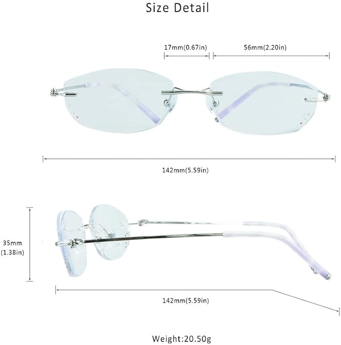 LifeArt Blue Light Blocking Glasses,Computer Reading Glasses,Rimless Frame Tinted Lens with Diamond,Stylish for Women (+3.00 Magnification)
