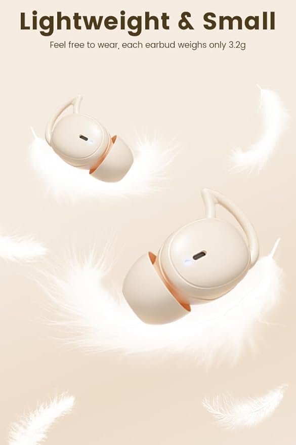 Sleep Earbuds, 5.4 Bluetooth Noise Cancelling Headphones for Sleeping, Ultra Thin Side Sleeper Proof Wireless Earphones with 60H Playback, HD Mic, Touch Control for Home Office Travel-OFF WHITE
