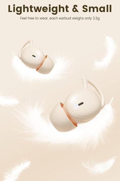 Sleep Earbuds, 5.4 Bluetooth Noise Cancelling Headphones for Sleeping, Ultra Thin Side Sleeper Proof Wireless Earphones with 60H Playback, HD Mic, Touch Control for Home Office Travel-OFF WHITE