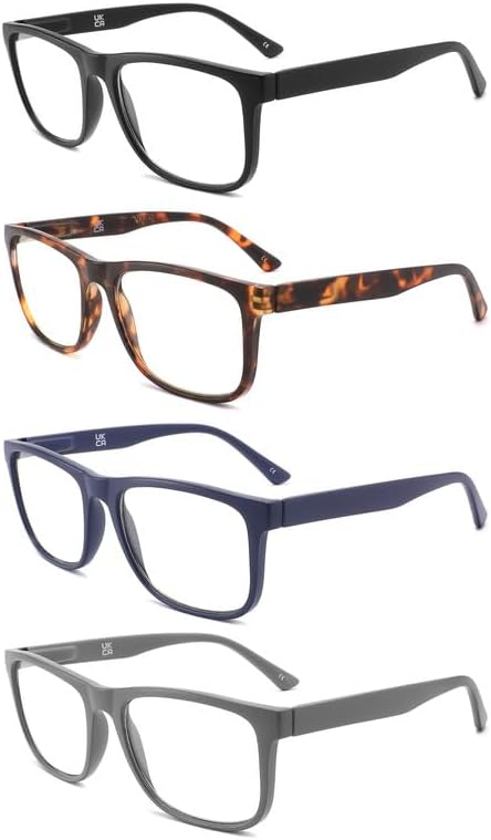 Reading Glasses for Women Men, 0.0 to 4.0 Strength, Lightweight Blue Light Blocking Readers with Spring Hinges (4-Pack) –Anti Eyestrain/UV Ray Eyeglasses/Trendy Classic/Fashion Frame (3.50x)