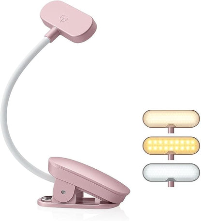 Rechargeable Book Light for Reading in Bed – 14 LED Book Light with 3 Color Temperatures, Stepless Dimming, Up to 80 Hours Runtime, 360° Rotatable Clip – Perfect for Book Lovers, Rose Gold