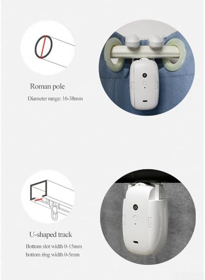 Electric Curtain Opener, Smart Home Automatic Curtain Opener, Battery Powered Remote Controlled Curtain Robot Motor with Remote Control Roman Rod/TU(1 Pack Roman pole)