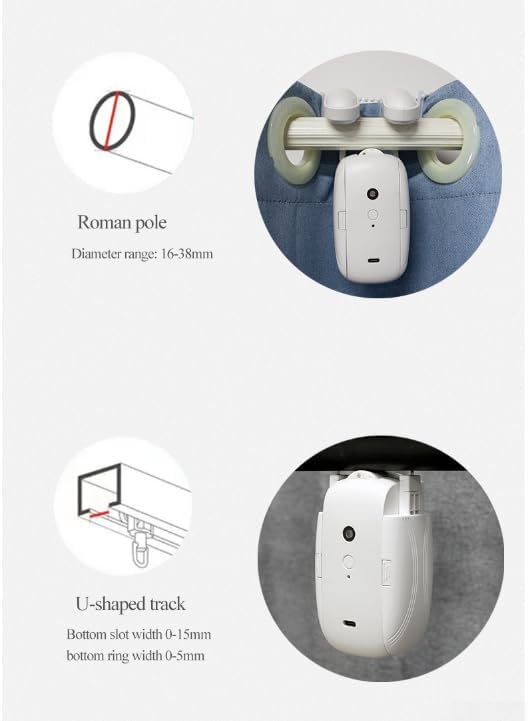 Electric Curtain Opener, Smart Home Automatic Curtain Opener, Battery Powered Remote Controlled Curtain Robot Motor with Remote Control Roman Rod/TU(2 Pack Roman pole)