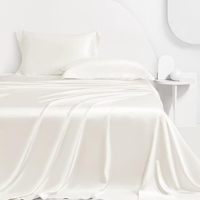 LINENWALAS Full Flat Sheet Only - Rayon Derived from Bamboo Silk Bed Sheet, Premium Breathable Cooling Sheet, Soft Top Sheet (Full, Ivory)