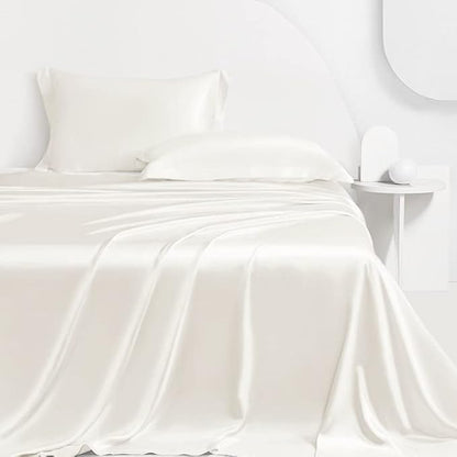LINENWALAS Full Flat Sheet Only - Rayon Derived from Bamboo Silk Bed Sheet, Premium Breathable Cooling Sheet, Soft Top Sheet (Full, Ivory)