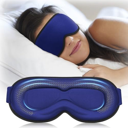 3D Contoured Weighted Eye Mask for Sleeping – Blackout, Lash-Friendly Sleep Mask for Relaxation, Spring Break, Beach Vacation, Summer Hiking Essentials, Washable Memory Foam, Navy Blue