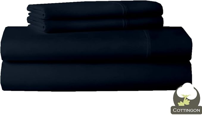 Cottingon 33"x75" Cot Sheet and Pillow Case 4 Piece Set, 100% Egyptain Cotton Soft Bedding Perfect for Rollaway, Folding, Guest Bed Frame, Fits Upto 7" Deep Mattress, Navy Blue Solid
