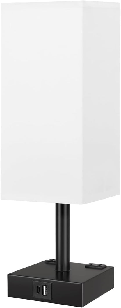 Touch Bedside Table Lamp for Nightstand - 3-Way Dimmable Night Lamp with USB A + Type C Charging Ports and Two AC Outlets, Small Desk Light with E26 LED Bulb for Bedroom Living Room,White Black