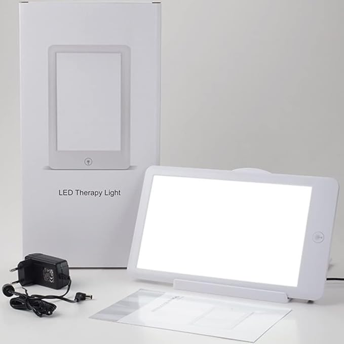 Light Box, 32000 Lux Light Therapy Lamp, UV-Free Adjustable Natural Sunlight Lamp, Touch Control,3 Brightness Levels Foldable Bracket,White