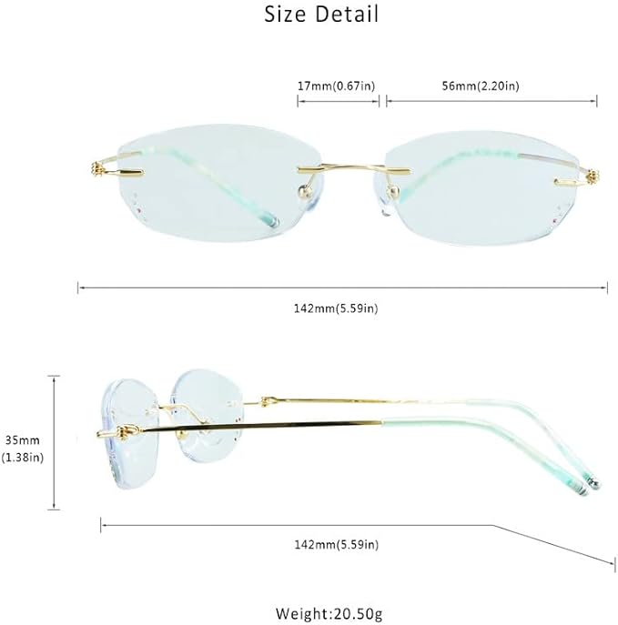 LifeArt Blue Light Blocking Glasses,Computer Reading Glasses,Rimless Frame Tinted Lens with Diamond,Stylish for Women (+3.00 Magnification)