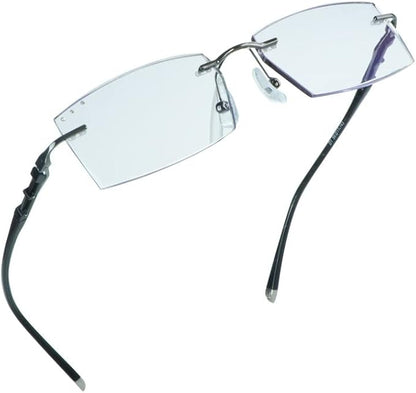 LifeArt Blue Light Blocking Glasses,Computer Reading Glasses,Rimless Frame Tinted Lens with Diamond,Stylish for Men (+1.50 Magnification)