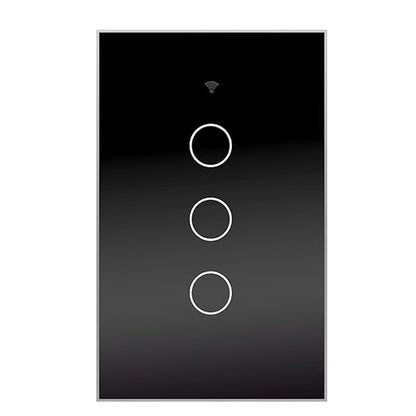 Tuya WiFi Smart Wall Light Switch Glass Screen Touch Sensor Panel Wireless Electrical Control by Voice Control Black 3-Gang