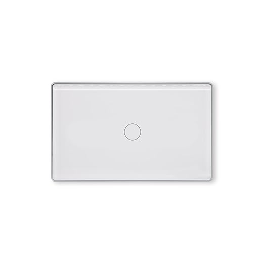 Smart Light Switch,1-Button,Aluminum Frame, Neutral Required,2.4GHz, Tuya Smart Life App,Voice Control,2.5D Curved-Edge Tempered Glass Panel,White