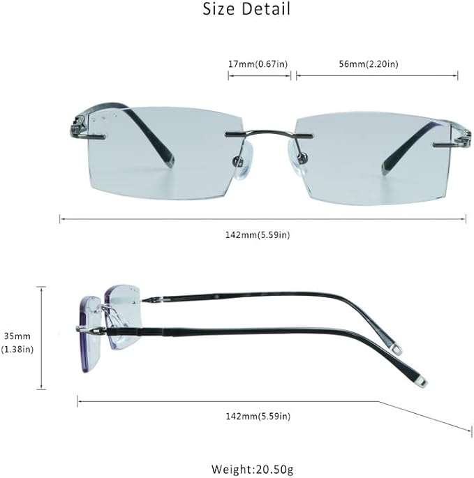 LifeArt Blue Light Blocking Glasses,Computer Reading Glasses,Rimless Frame Tinted Lens with Diamond,Stylish for Men (+2.50 Magnification)