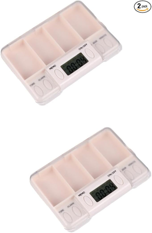 NOLITOY 2pcs Timed Reminder Pill Function Portable Electronic Medicine Organizer for Seniors Smart Compartment Storage for Daily Medication Plastic Design White