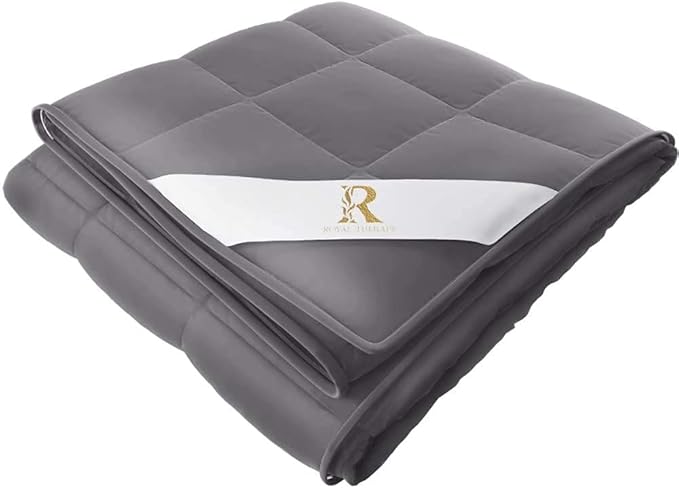 Royal Therapy Weighted Blanket - Heavy 100% Cotton Blankets with Premium Glass Beads (60''x80'' 20lbs, Royal Grey), Suitable for One Person (~200lb) - Use on Queen/King Bed