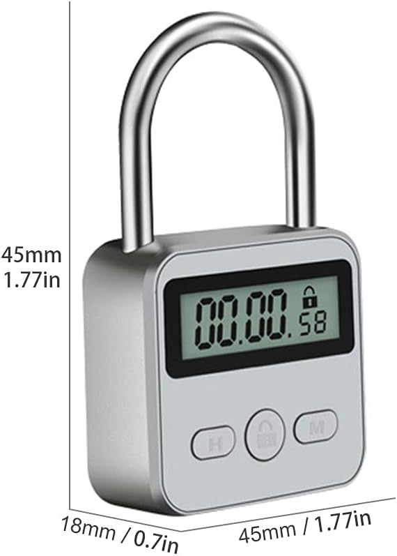 Metal Timer Lock, 99 Hours Max Timing Lock, USB Rechargeable Timer Padlock with LCD Display, Multi-Function Micro Electronic Timer Lock, Heavy Duty Metal Time Out Padlock(Silver)