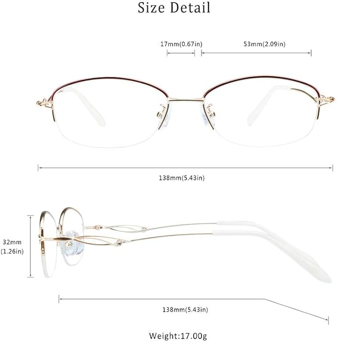 LifeArt Alloy Semi-Rimless Reading Glasses,Blue Light Blocking Glasses, Anti Eyestrain, Computer Gaming Glasses, TV Glasses for Women Men, Anti Glare (Golden, +3.00 Magnification)