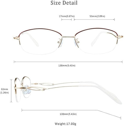 LifeArt Alloy Semi-Rimless Reading Glasses,Blue Light Blocking Glasses, Anti Eyestrain, Computer Gaming Glasses, TV Glasses for Women Men, Anti Glare (Golden, +3.00 Magnification)